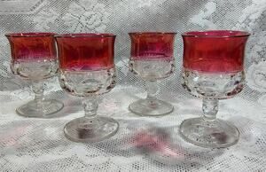 4 Tiffin Kings Crown Thumbprint Ruby Red Flash Glass Wine Water Goblets (#1)